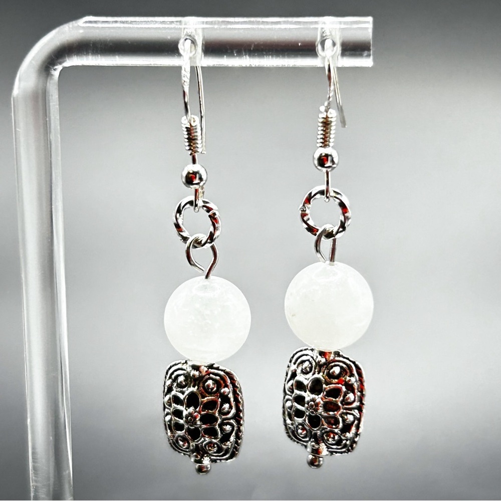 NWOT Sterling silver and stainless steel genuine moonstone earrings - Picture 7 of 11